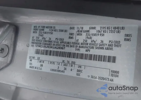 2019 Ford Escape Titanium из США, поврежденный, VIN 1FMCU9J93KUA28997